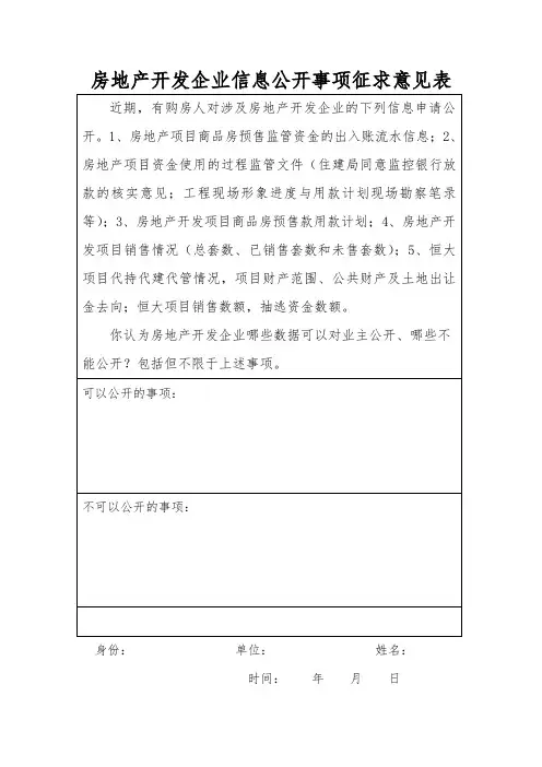 房地产开发企业信息公开事项征求意见表
