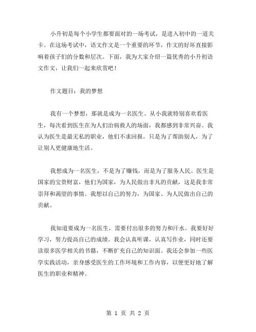 小升初语文作文的范文
