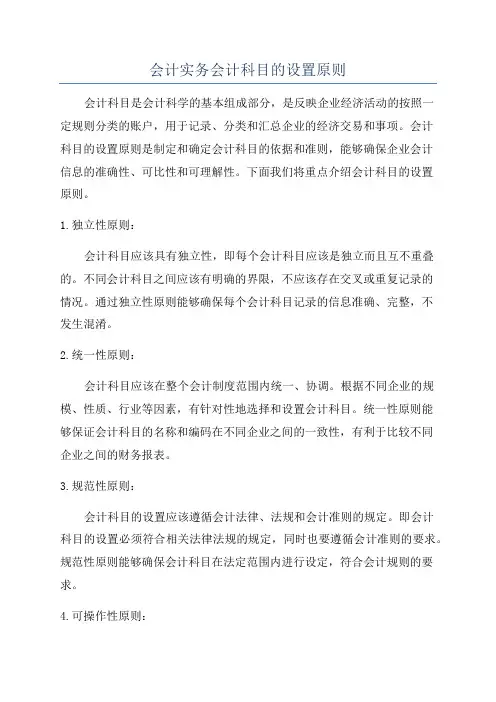 会计实务会计科目的设置原则