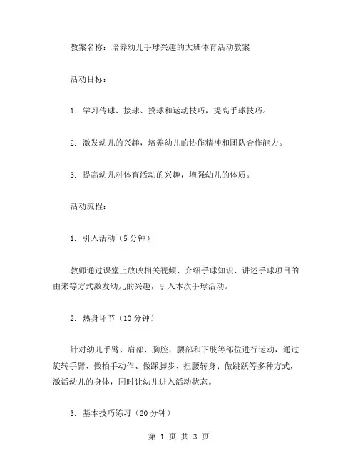 培养幼儿手球兴趣的大班体育活动教案