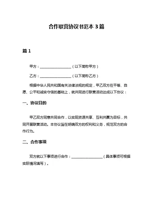 合作联营协议书范本3篇