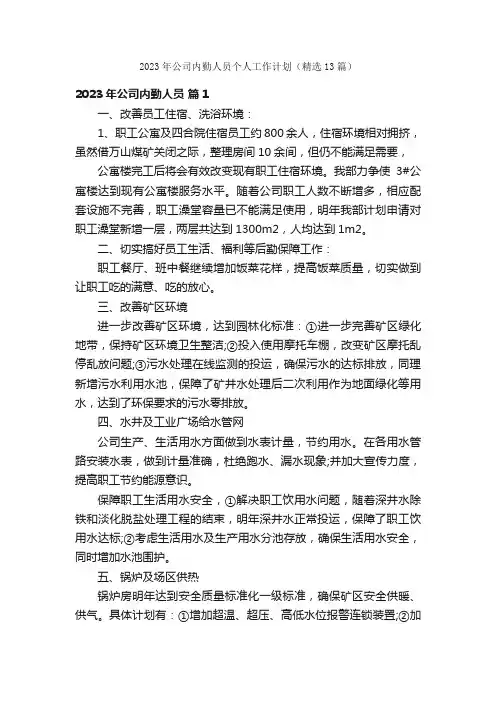 2023年公司内勤人员个人工作计划（精选13篇）