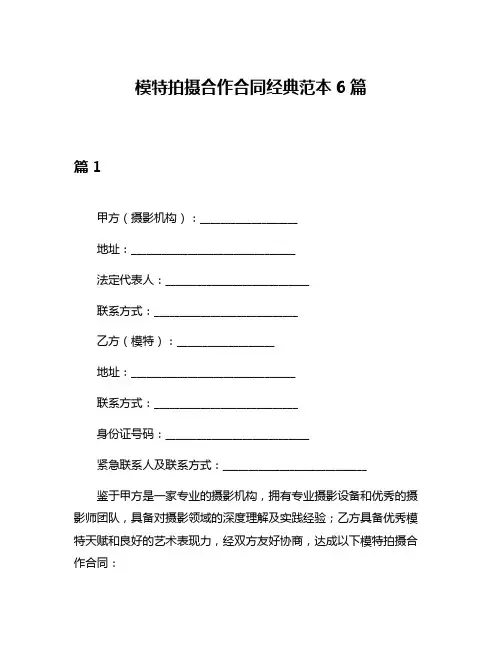 模特拍摄合作合同经典范本6篇