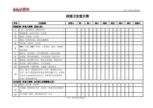 店面卫生值日表