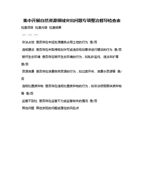 集中开展自然资源领域突出问题专项整治督导检查表