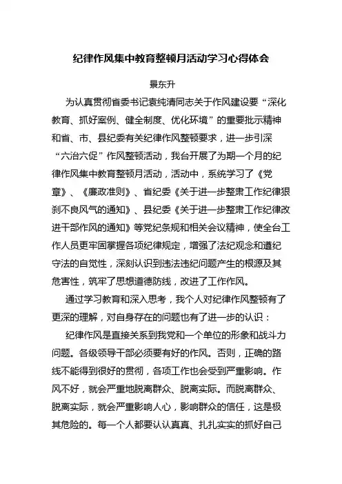 纪律作风集中教育整顿活动学习心得体会