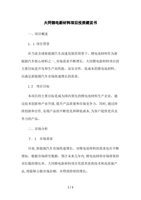 大同锂电新材料项目投资建议书