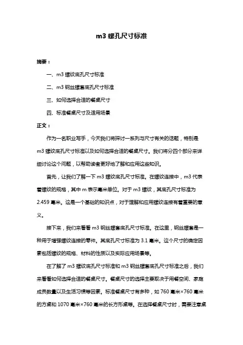 m3螺孔尺寸标准