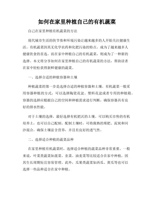 如何在家里种植自己的有机蔬菜