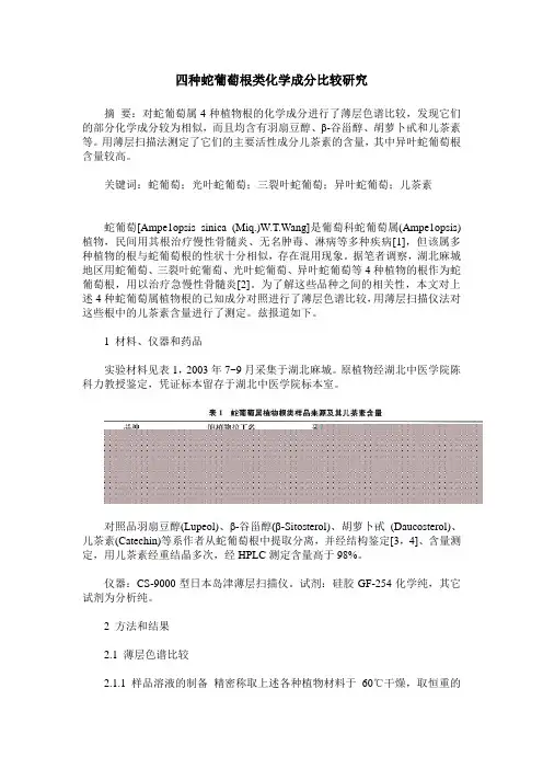 四种蛇葡萄根类化学成分比较研究