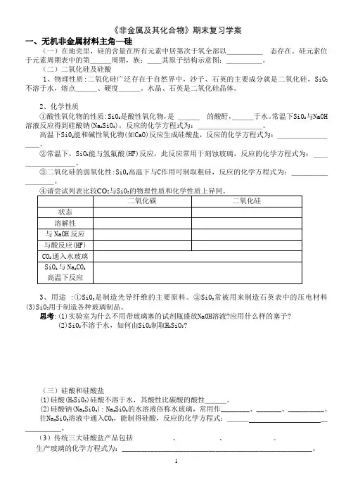 《非金属及其化合物》期末复习学案含高考真题