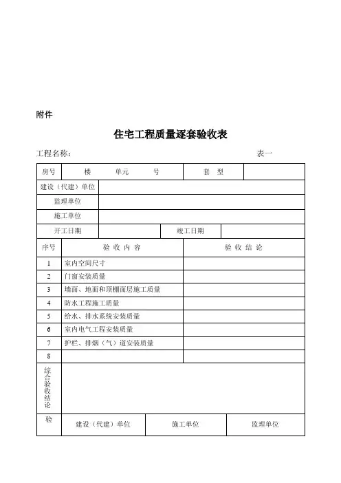 住宅工程质量逐套验收表(DOC 85页)