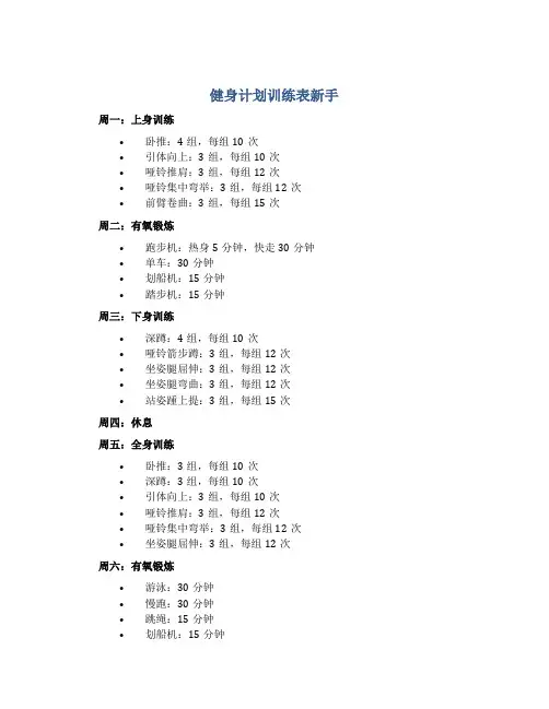 健身计划训练表新手