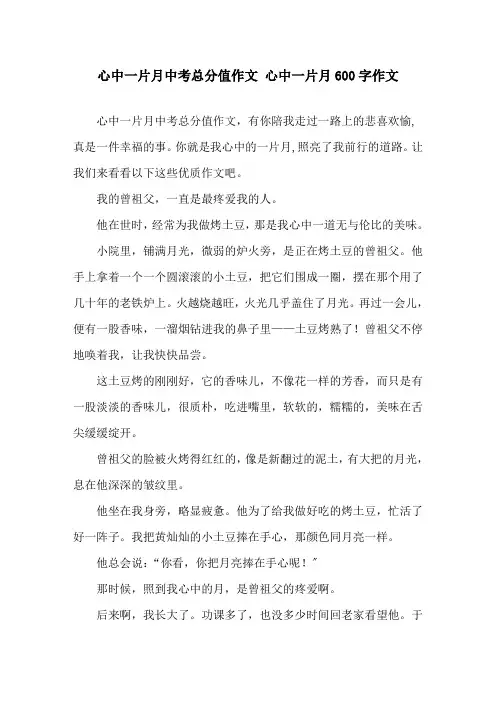 心中一片月中考满分作文 心中一片月600字作文精选