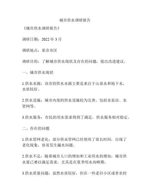 城市供水调研报告
