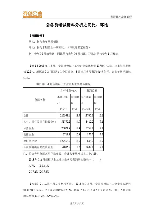 公务员考试资料分析之同比、环比