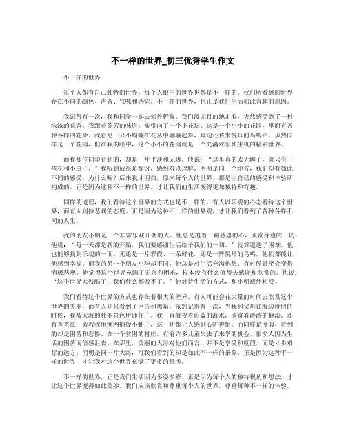 不一样的世界_初三优秀学生作文
