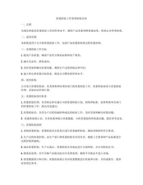 质量检验工作管理制度内容