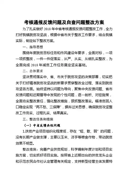 脱贫攻坚考核检查反馈问题及自查问题整改方案