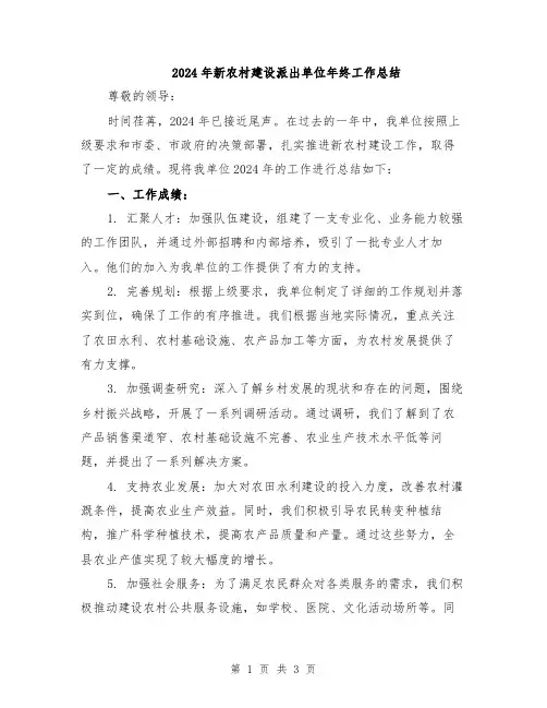 2024年新农村建设派出单位年终工作总结
