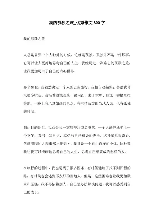 我的孤独之旅优秀作文800字