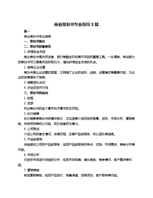 商业策划书专业指导3篇