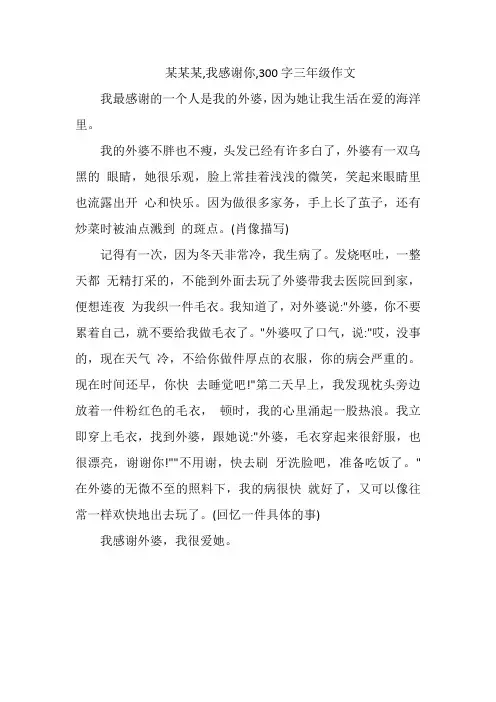 某某某,我感谢你,300字三年级作文