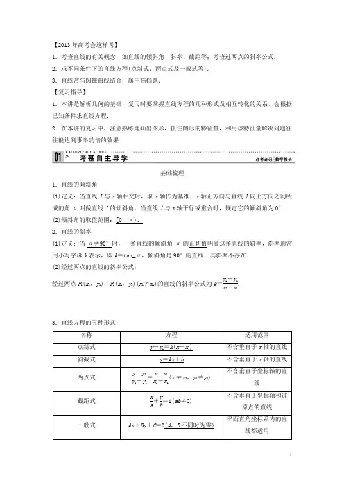 高考数学一轮复习 第九篇 解析几何 第1讲 直线的方程教案 理 新人教版