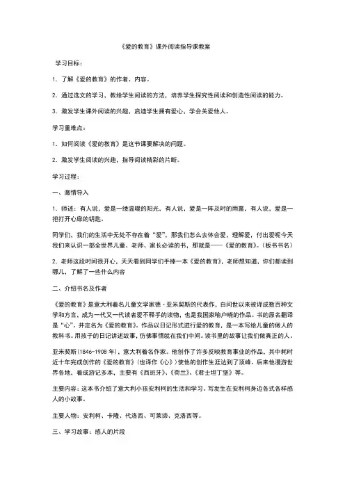 爱的教育课外阅读指导课教案