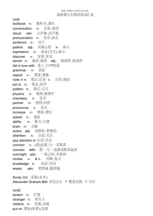 最新人教版九年级英语单词表