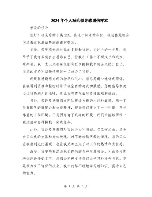 2024年个人写给领导感谢信样本
