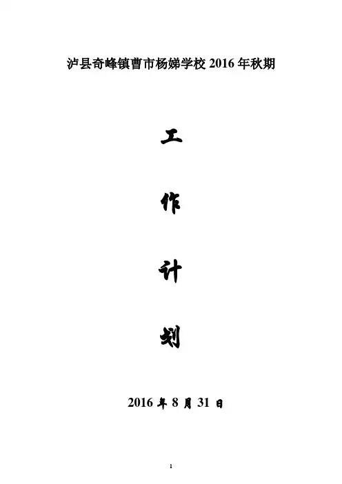 2016年秋期工作计划