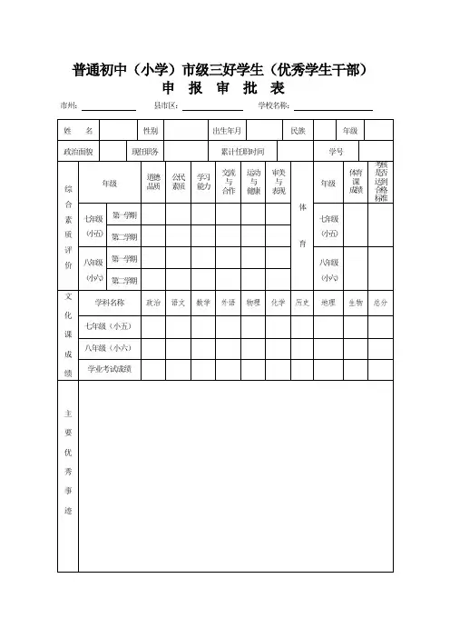 三好学生评选审批表