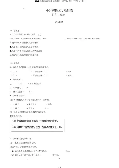 2018小升初语文知识专项训练：4扩句、缩句有答案124页