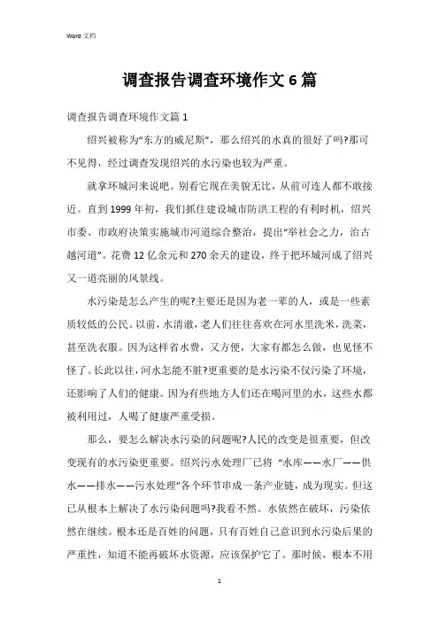 调查报告调查环境作文6篇