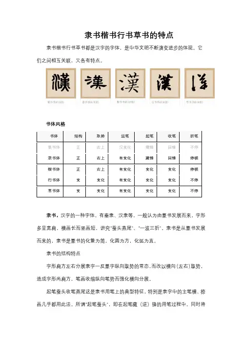 隶书楷书行书草书的特点