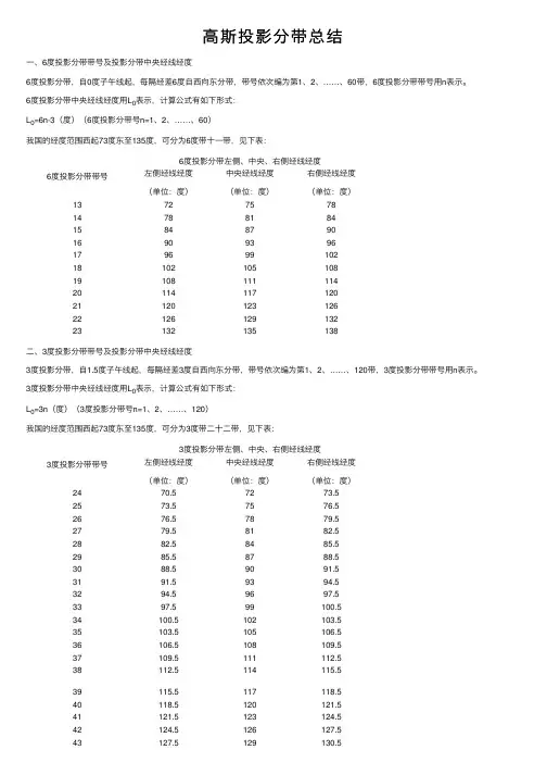 高斯投影分带总结