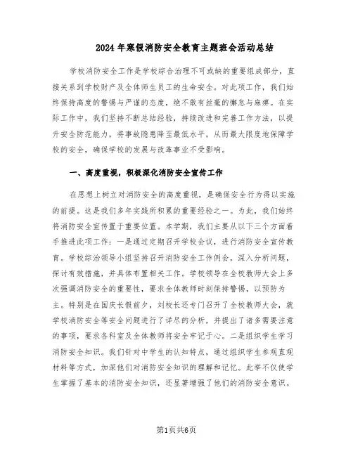 2024年寒假消防安全教育主题班会活动总结（3篇）
