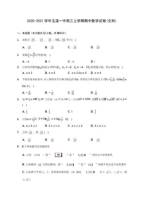 2020-2021学年玉溪一中高三上学期期中数学试卷(文科)(含解析)