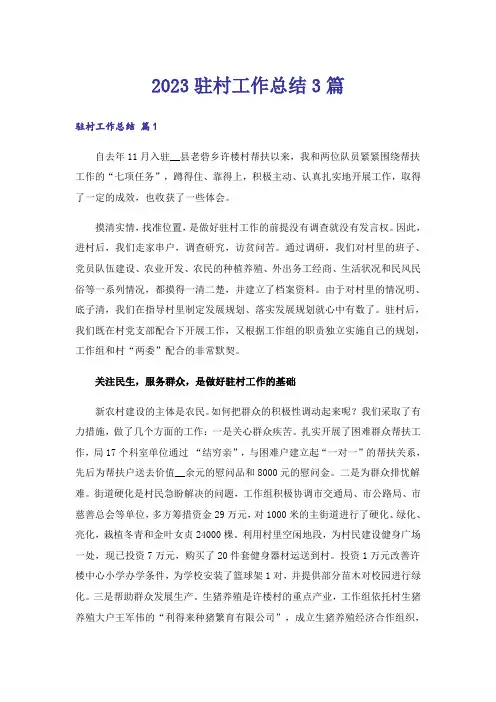 2023驻村工作总结3篇
