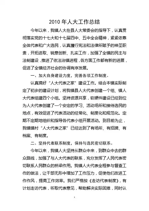 2010人大工作总结