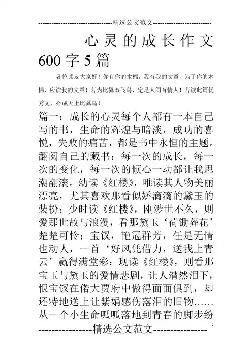 心灵的成长作文600字5篇