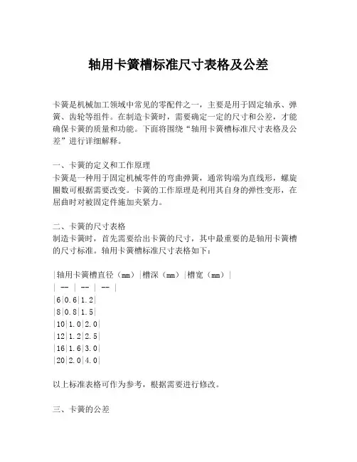 轴用卡簧槽标准尺寸表格及公差