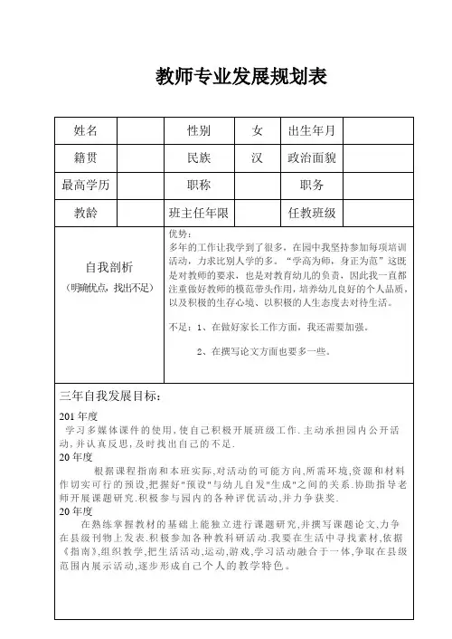 教师专业发展规划表
