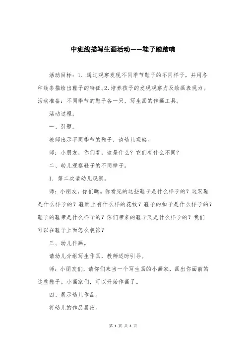 中班线描写生画活动——鞋子踏踏响