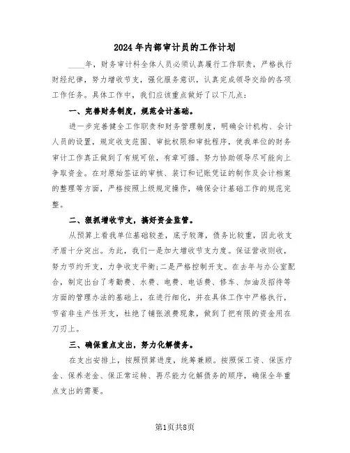 2024年内部审计员的工作计划（3篇）