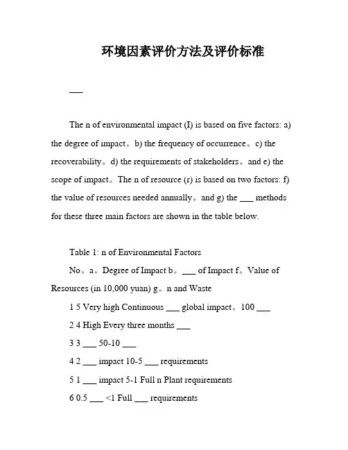 环境因素评价方法及评价标准