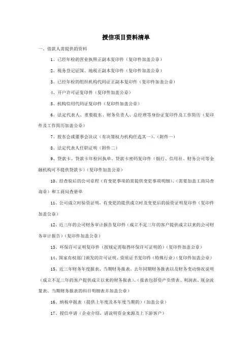 授信业务清单