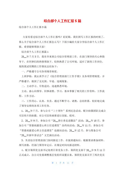 综合部个人工作汇报5篇