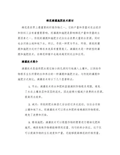 棉花滴灌施肥技术探讨